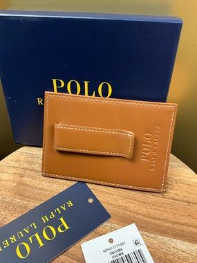 Polo by Ralph Lauren Tan Leather Money Clip Card Holder